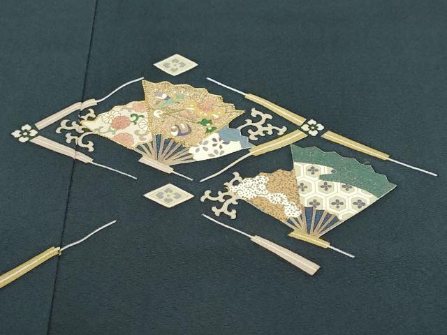 平和屋着物●訪問着　駒刺繍　扇面草花文　金彩　正絹　逸品　DABD9489ud_5