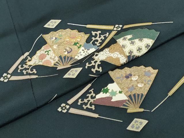 平和屋着物●訪問着　駒刺繍　扇面草花文　金彩　正絹　逸品　DABD9489ud_6