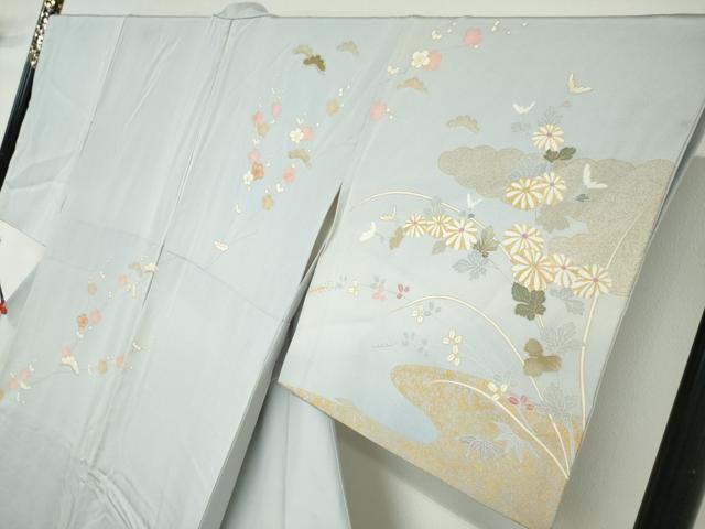 平和屋着物●訪問着　駒刺繍　流水雲取草花文　金彩　正絹　逸品　DABD9511ud_2
