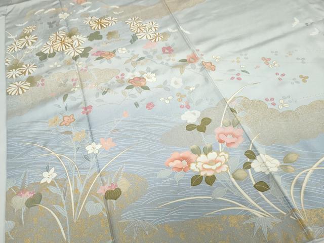 平和屋着物●訪問着　駒刺繍　流水雲取草花文　金彩　正絹　逸品　DABD9511ud_4