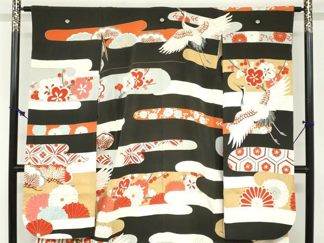 平和屋本店●アンティーク　大正ロマン　振袖　長襦袢（袷）セット　駒刺繍　飛鶴草花文　半衿刺繍　正絹　逸品　DABD9538ud_4