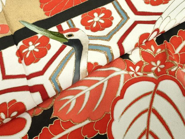 平和屋本店●アンティーク　大正ロマン　振袖　長襦袢（袷）セット　駒刺繍　飛鶴草花文　半衿刺繍　正絹　逸品　DABD9538ud_7
