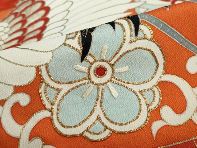 平和屋本店●アンティーク　大正ロマン　振袖　長襦袢（袷）セット　駒刺繍　飛鶴草花文　半衿刺繍　正絹　逸品　DABD9538ud_8