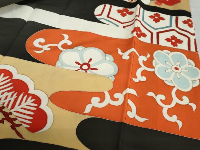 平和屋本店●アンティーク　大正ロマン　振袖　長襦袢（袷）セット　駒刺繍　飛鶴草花文　半衿刺繍　正絹　逸品　DABD9538ud_10