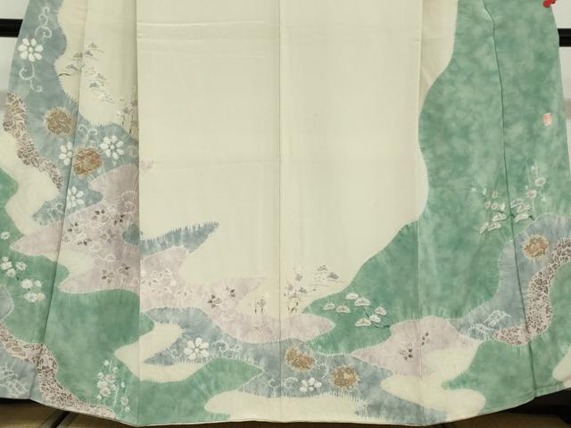 平和屋着物●十日町　名門　滝泰謹製　訪問着　手描き　絞り　雲取り草花文　金彩　正絹　逸品　DABD9558ud_3