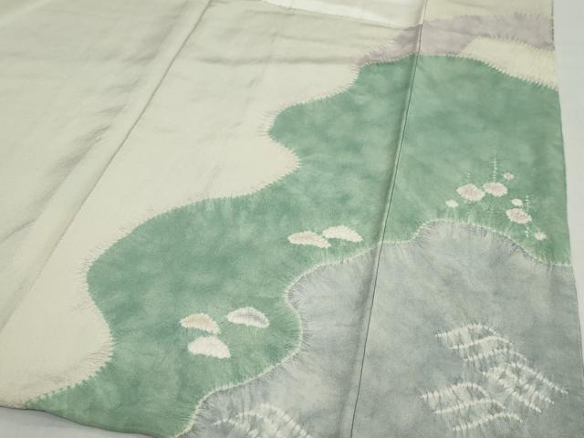 平和屋着物●十日町　名門　滝泰謹製　訪問着　手描き　絞り　雲取り草花文　金彩　正絹　逸品　DABD9558ud_9