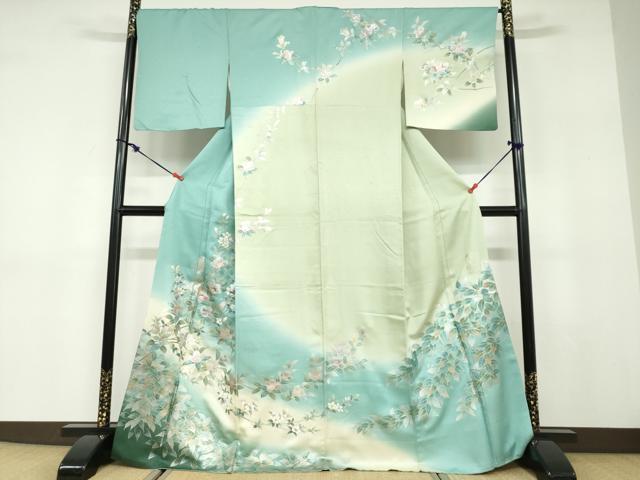 平和屋着物●螺鈿作家　藤本隆士　訪問着　螺鈿　枝花文　暈し染め　金銀彩　正絹　逸品　DABD9565ud