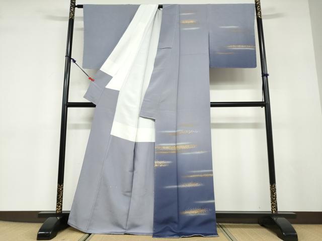 平和屋着物●人間国宝　福田喜三郎　訪問着　横段霞文　暈し染め　金銀彩　正絹　逸品　未使用　DABD9607ud_1