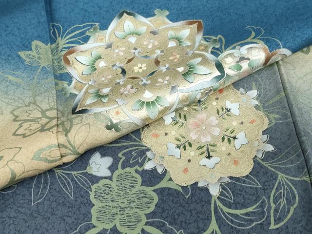 平和屋着物●訪問着　正倉院草花文　暈し染め　金彩　三越扱い　正絹　逸品　DABD9762ud_6
