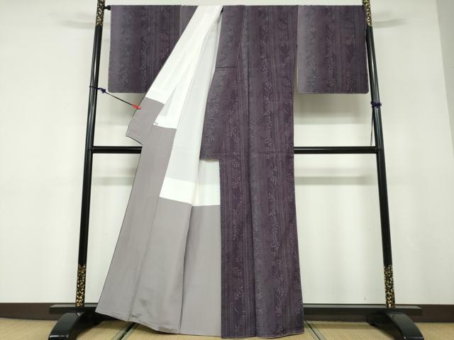 平和屋着物●本場真綿絢結城紬　草木染　草花間道　証紙付き　正絹　逸品　未使用　DABD9782ud_2