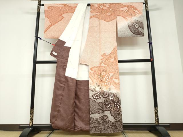 平和屋着物●訪問着　総絞り　流水草花文　暈し染め　金彩　やまと誂製　正絹　逸品　DABD9835ud_1