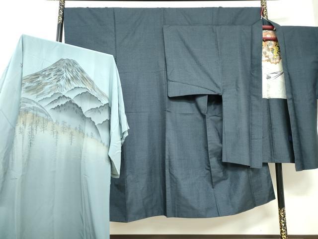 平和屋着物●男性　本場大島紬　アンサンブル　長羽織・長襦袢(袷)セット　100亀甲　総詰め　正絹　逸品　DABD9871ud