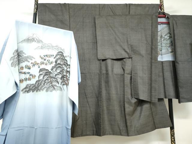 平和屋着物○男性 本場大島紬 アンサンブル 長襦袢(無双仕立て)セット
