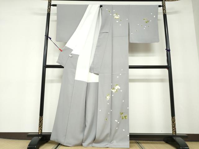 平和屋着物●訪問着　草花丸文　金彩　反端付き　正絹　逸品　DABD9920ud_1