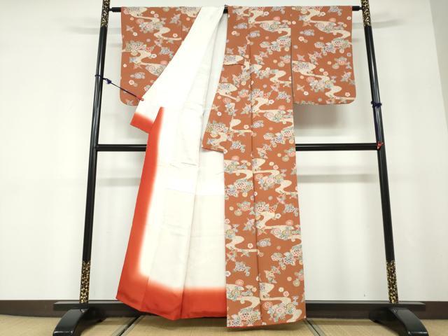 平和屋着物●上質な小紋　型染　流水花鳥文　正絹　逸品　DABD9940ud