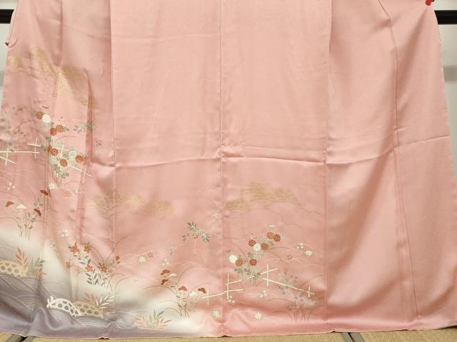 平和屋着物●訪問着　駒刺繍　草花文　暈し染め　金彩　正絹　逸品　未使用　DABD9946ud_3