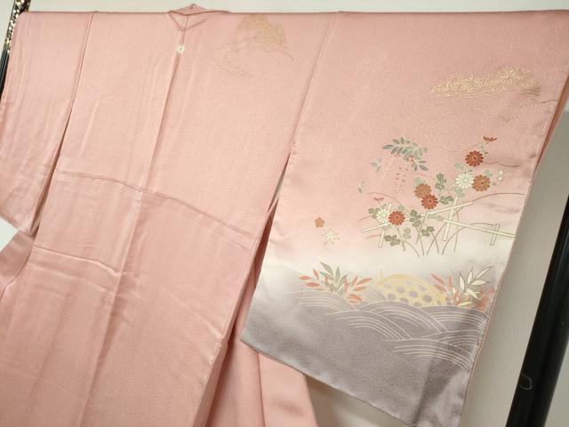 平和屋着物●訪問着　駒刺繍　草花文　暈し染め　金彩　正絹　逸品　未使用　DABD9946ud_2