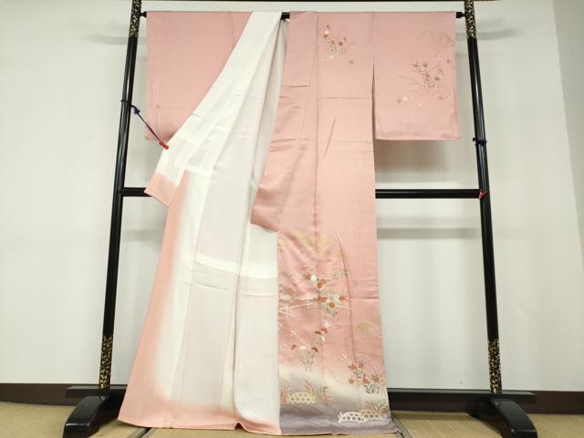 平和屋着物●訪問着　駒刺繍　草花文　暈し染め　金彩　正絹　逸品　未使用　DABD9946ud_1