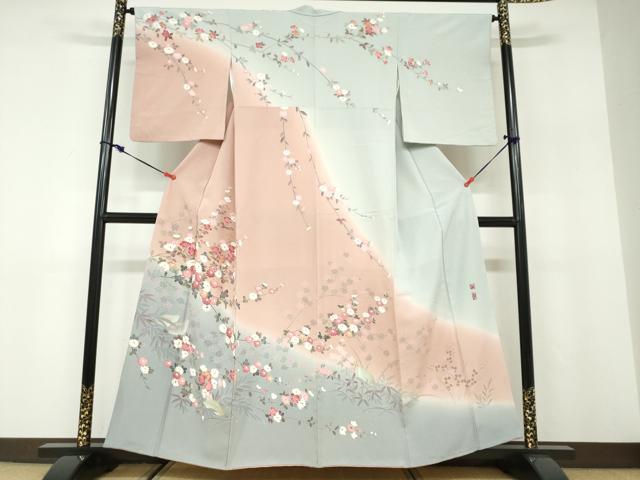 平和屋着物●京加賀友禅　百貫達雄　訪問着　花鳥文　暈し染め　正絹　逸品　DABD9959ud