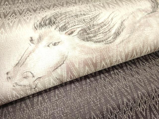平和屋着物●九寸名古屋帯　手描き　馬　銀通し地　正絹　逸品　未使用　DABE1016op_2