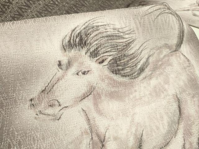 平和屋着物●九寸名古屋帯　手描き　馬　銀通し地　正絹　逸品　未使用　DABE1016op_3