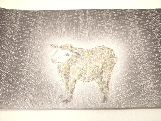 平和屋着物●九寸名古屋帯　手描き　馬　銀通し地　正絹　逸品　未使用　DABE1016op_5