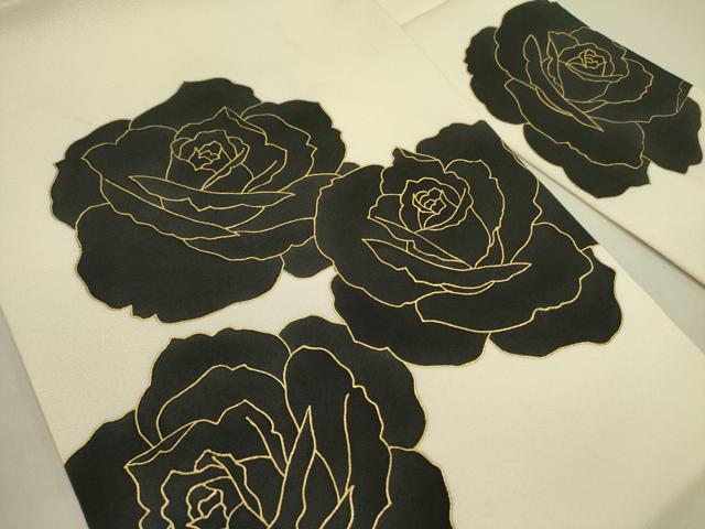平和屋着物●九寸名古屋帯　薔薇　バラ　金彩　正絹　逸品　DABE1279op_1