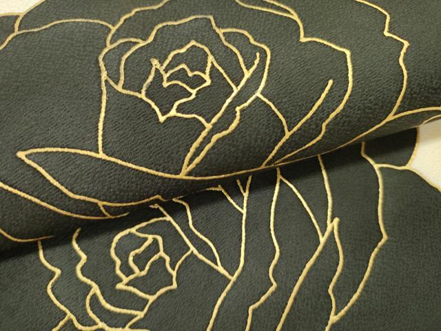 平和屋着物●九寸名古屋帯　薔薇　バラ　金彩　正絹　逸品　DABE1279op_2