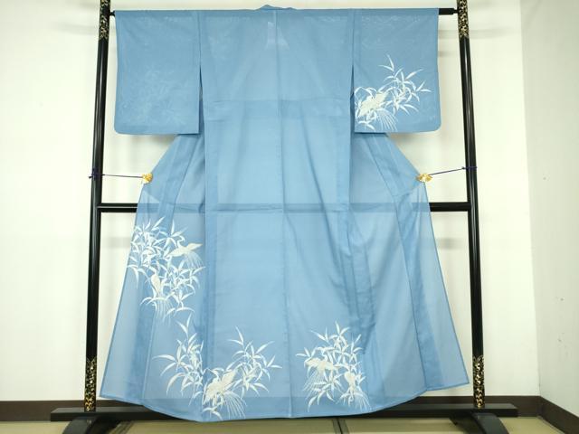 平和屋着物＊夏物　訪問着　絽　白鷺　シラサギ　金彩　洗える着物　DABE1429op