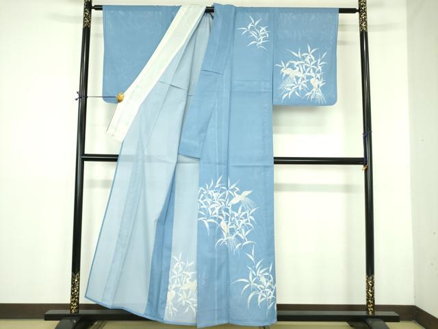 平和屋着物＊夏物　訪問着　絽　白鷺　シラサギ　金彩　洗える着物　DABE1429op_1