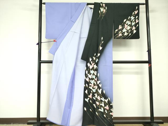 平和屋着物▽訪問着　単衣　草花文　暈し染め　金彩　洗える着物　DABE1507op_1