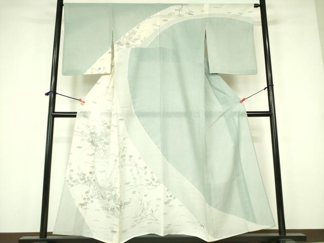 平和屋着物＊夏物　染織の名門　しょうざん 生紬　訪問着　絞り　花芝文　金彩　正絹　逸品　DABE1840op