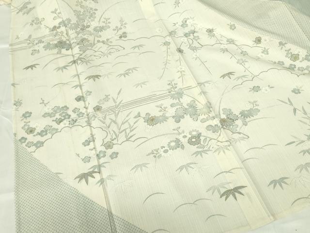 平和屋着物＊夏物　染織の名門　しょうざん 生紬　訪問着　絞り　花芝文　金彩　正絹　逸品　DABE1840op_4