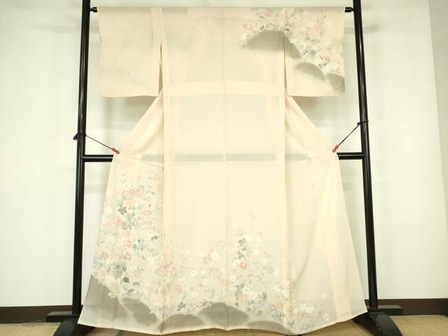 平和屋着物＊夏物　訪問着　絽　草花　暈し染め　銀彩　正絹　逸品　DABE1843op