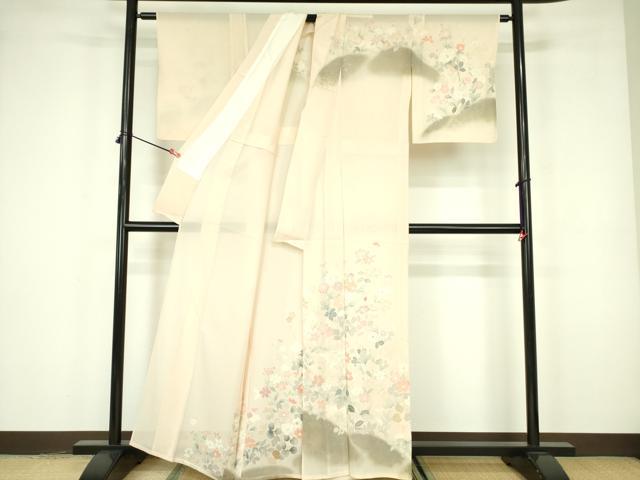 平和屋着物＊夏物　訪問着　絽　草花　暈し染め　銀彩　正絹　逸品　DABE1843op_1