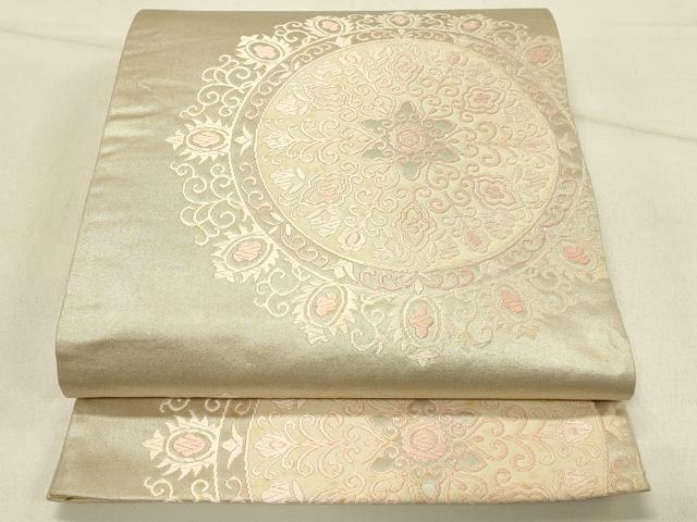 平和屋着物◎六通柄袋帯 正倉院花文 銀糸 正絹 逸品