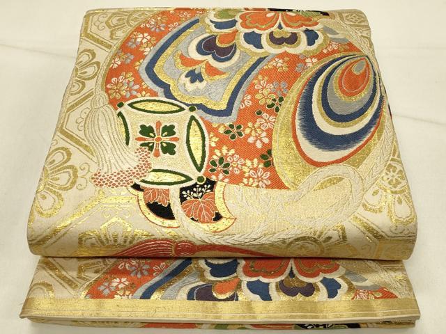 平和屋着物○博多織 鵬翔 全通柄袋帯 ふくれ織 道長草花文 正絹 逸品