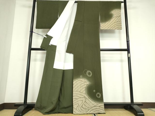 平和屋着物●訪問着　立波文　暈し染め　鬼しぼ縮緬　金彩　正絹　逸品　DABE4009az_1