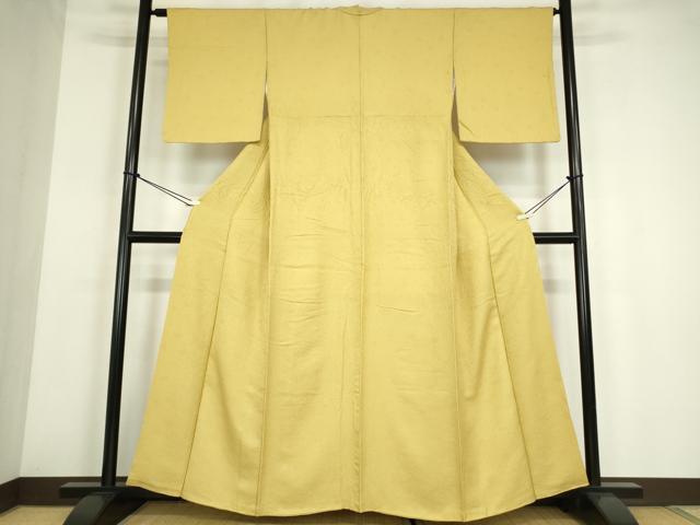 平和屋着物●上質な色無地　桐花地紋　黄支子色　正絹　逸品　DABE4022az_1