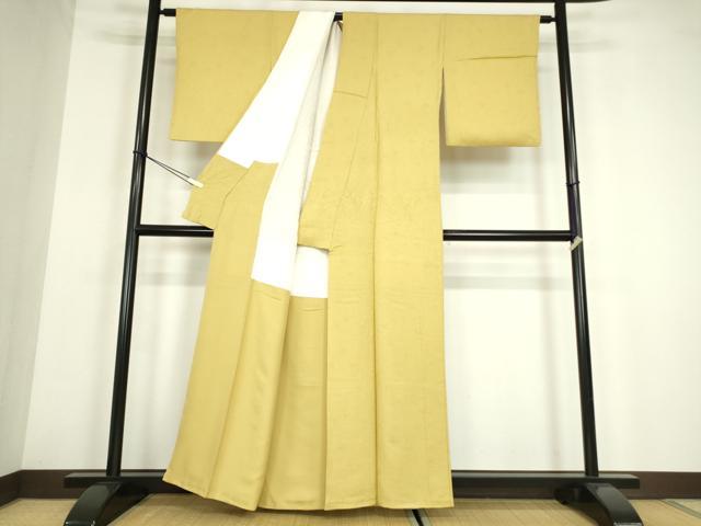 平和屋着物●上質な色無地　桐花地紋　黄支子色　正絹　逸品　DABE4022az_2
