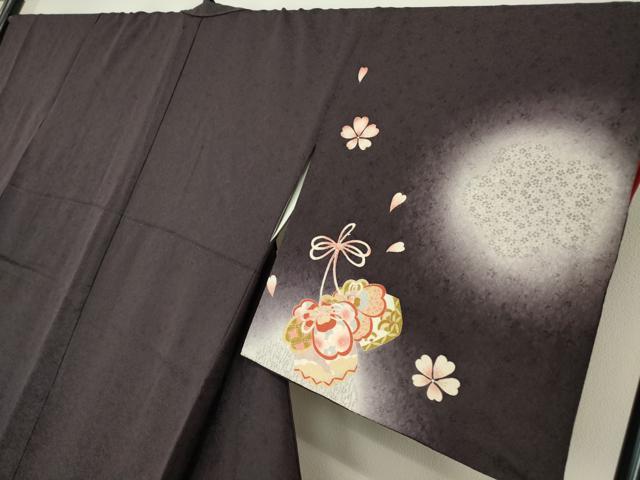 平和屋着物●訪問着　駒刺繍　蛍暈し　巾着に舞桜　正絹　逸品　DABE4047az_2