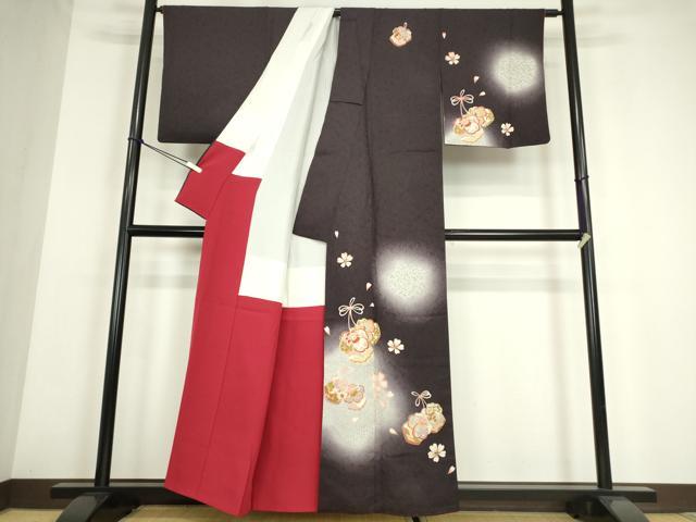 平和屋着物●訪問着　駒刺繍　蛍暈し　巾着に舞桜　正絹　逸品　DABE4047az_1