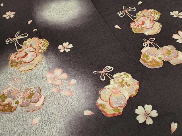 平和屋着物●訪問着　駒刺繍　蛍暈し　巾着に舞桜　正絹　逸品　DABE4047az_4
