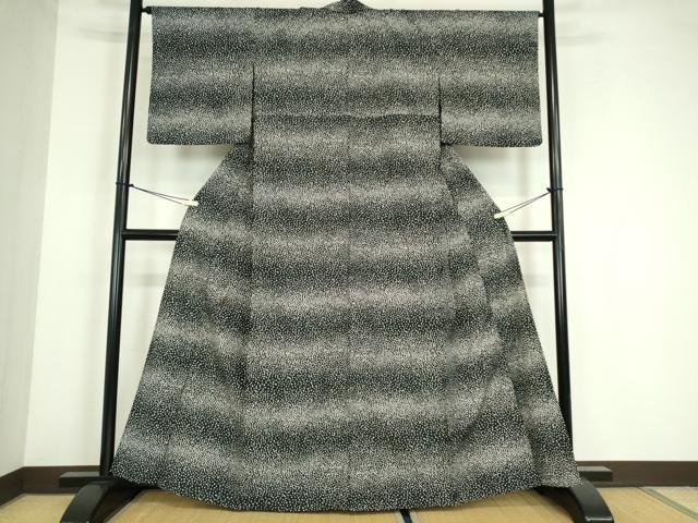 平和屋着物▽小紋　単衣　霰文　黒地　洗える着物　DABE4147az_1