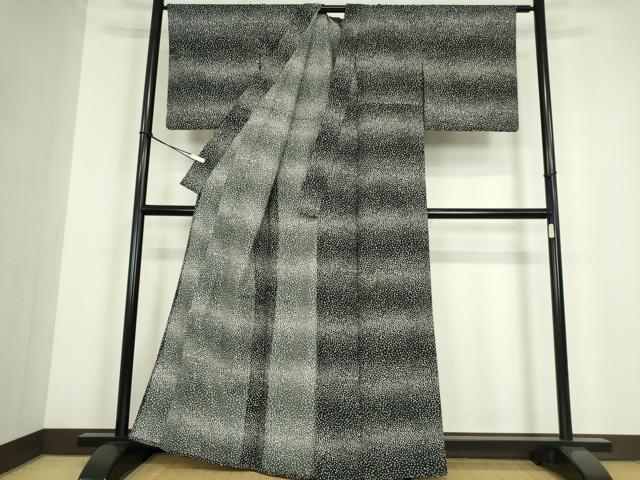 平和屋着物▽小紋　単衣　霰文　黒地　洗える着物　DABE4147az_2