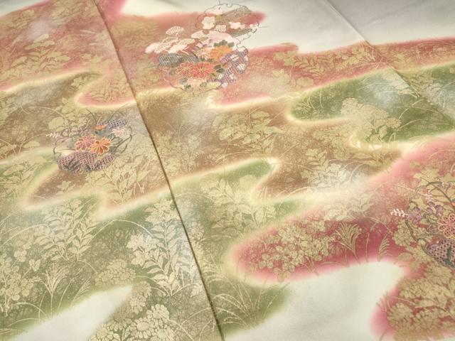 平和屋着物▽中国三大刺繍　スワトウ刺繍　汕頭刺繍　訪問着　単衣　雪輪花文　暈し染め　金彩　正絹　逸品　DABE4189az_4