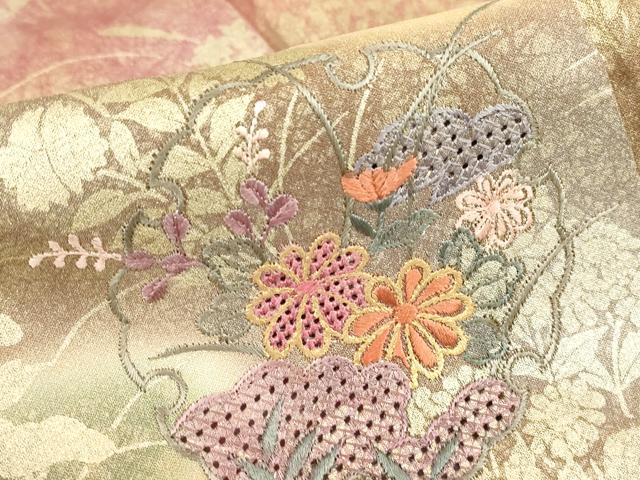 平和屋着物▽中国三大刺繍　スワトウ刺繍　汕頭刺繍　訪問着　単衣　雪輪花文　暈し染め　金彩　正絹　逸品　DABE4189az_6