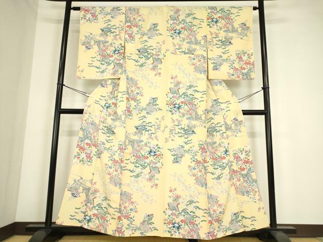 平和屋着物▽上質な小紋　単衣　流水冊子文　正絹　逸品　DABE4349az_1