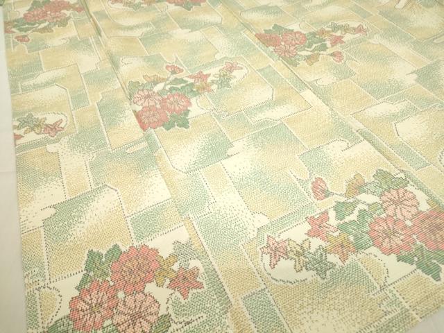 平和屋着物▽上質な紬　単衣　霞取り花文　正絹　逸品　DABE4382az_3