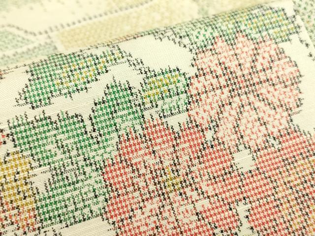 平和屋着物▽上質な紬　単衣　霞取り花文　正絹　逸品　DABE4382az_5